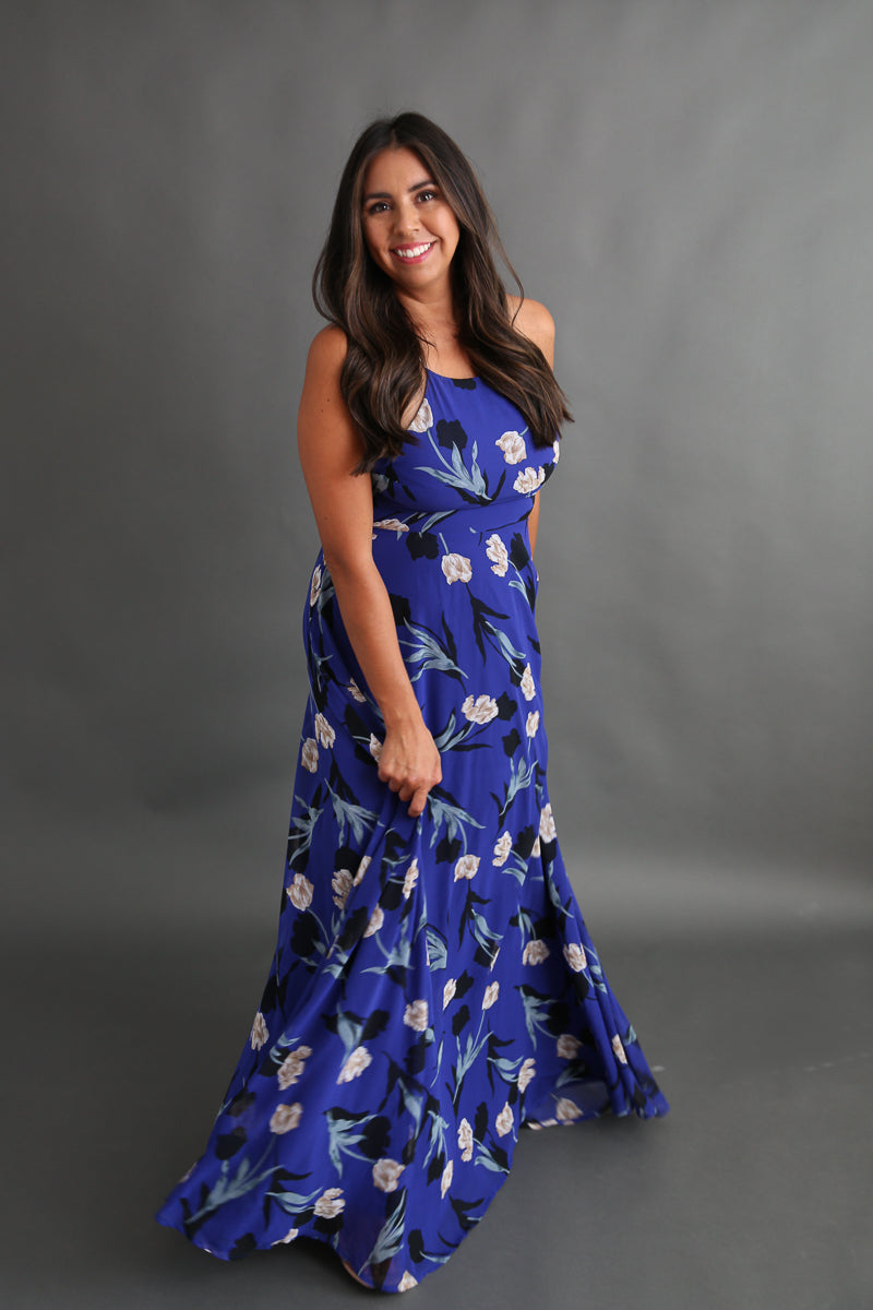 Floral royal blue dress hotsell