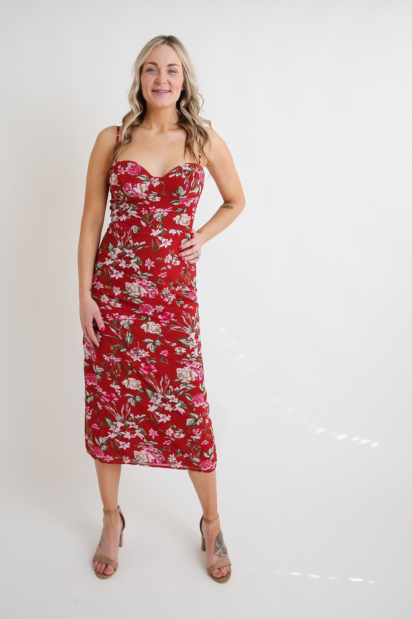 Floral Red Vacay Dress Rental - Size Medium