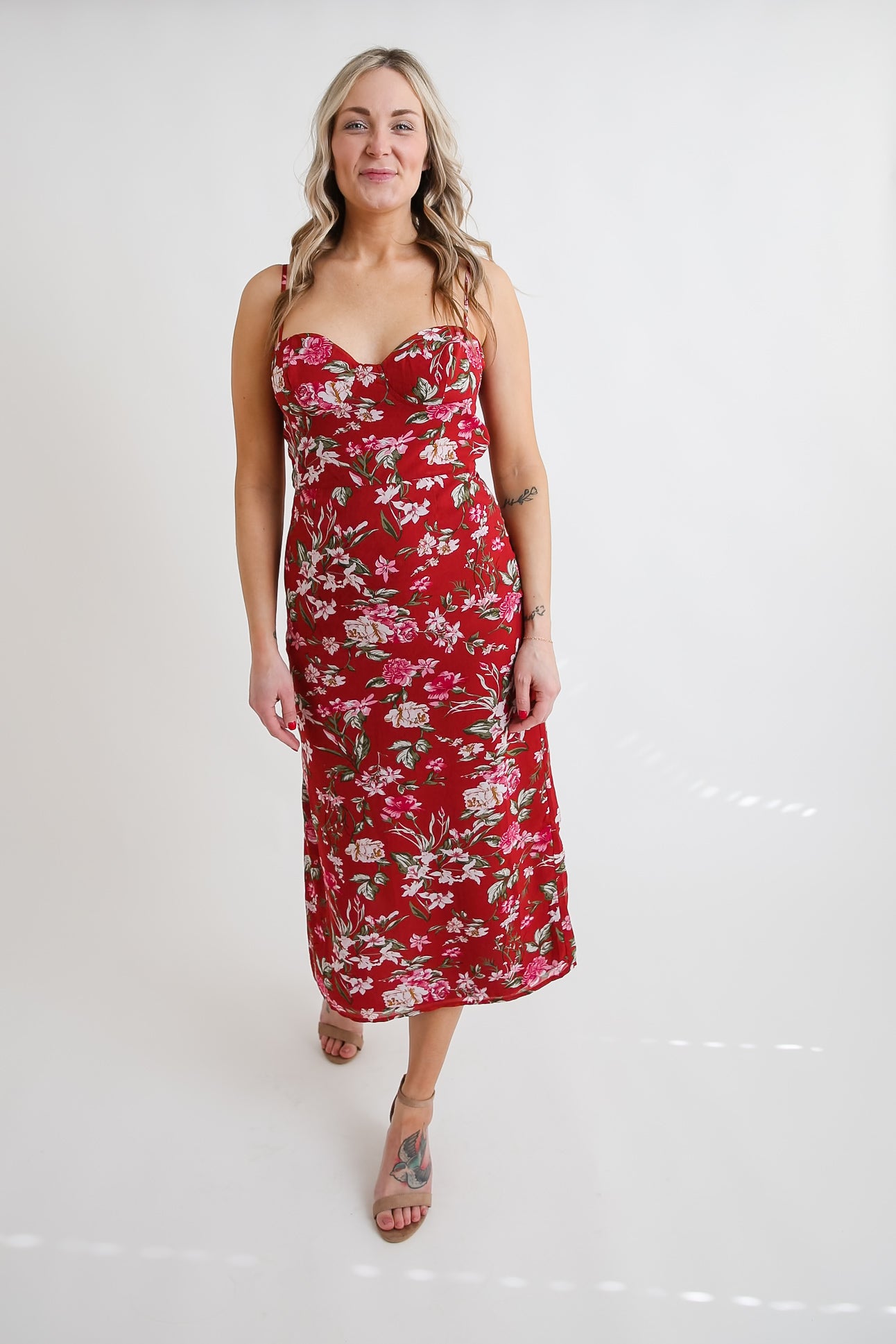 Floral Red Vacay Dress Rental - Size Medium