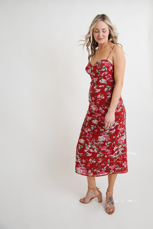 Floral Red Vacay Dress Rental - Size Medium