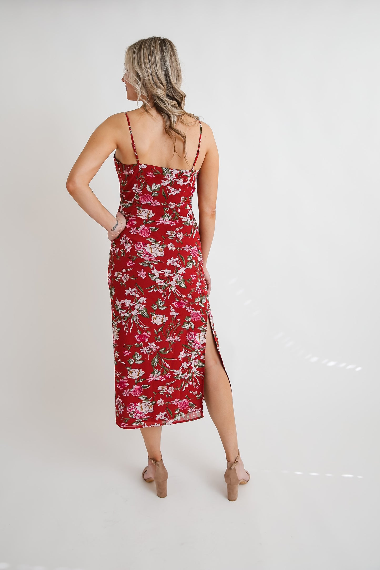 Floral Red Vacay Dress Rental - Size Medium