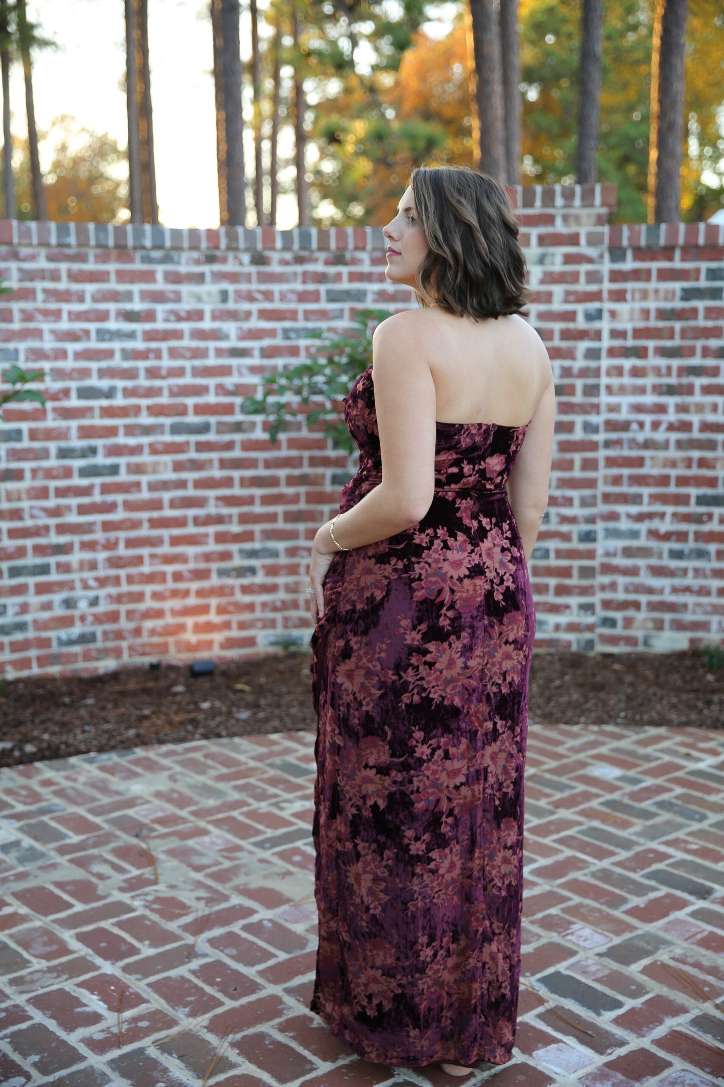 Lorelei Strapless Floral Velvet Dress Rental - Size X-Large