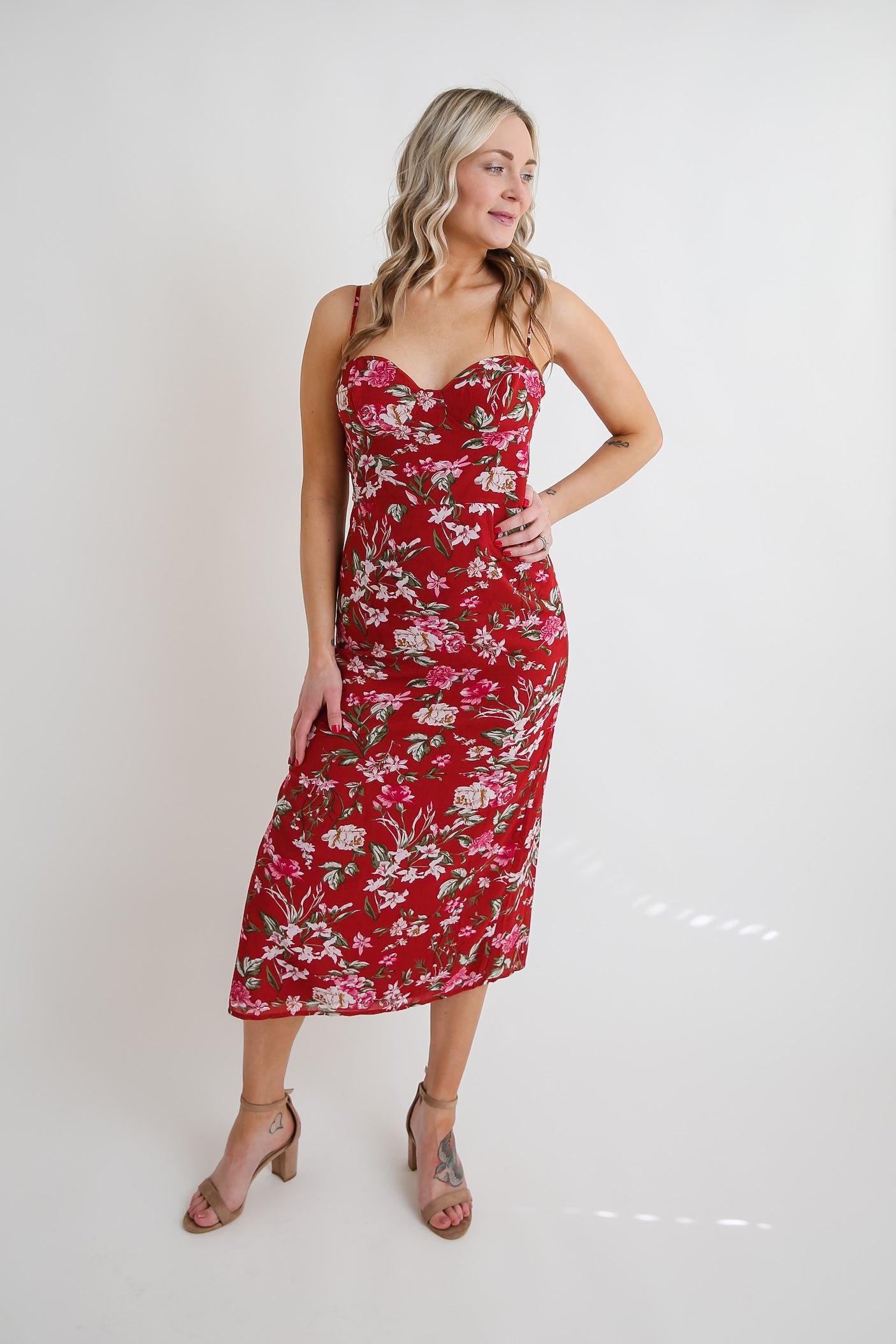 Floral Red Vacay Dress Rental - Size Medium