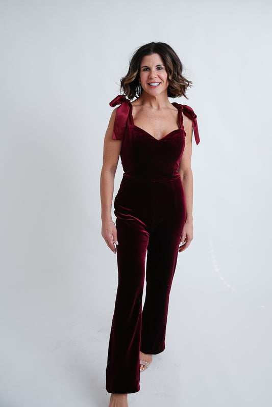 All About You Velvet Jumpsuit Rental - Size Small & Large