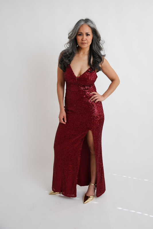 Burgundy Sequins Dress Rental - Size X-Small