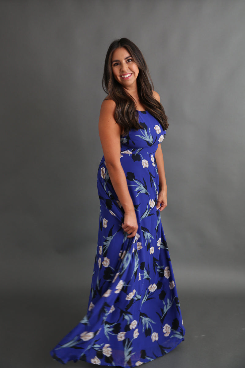 Royal Blue Floral Maxi Dress Rental