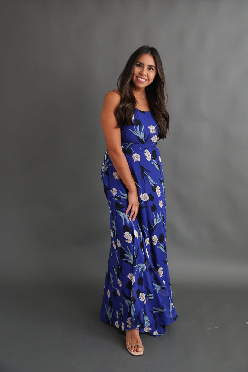 Royal Blue Floral Maxi Dress Rental