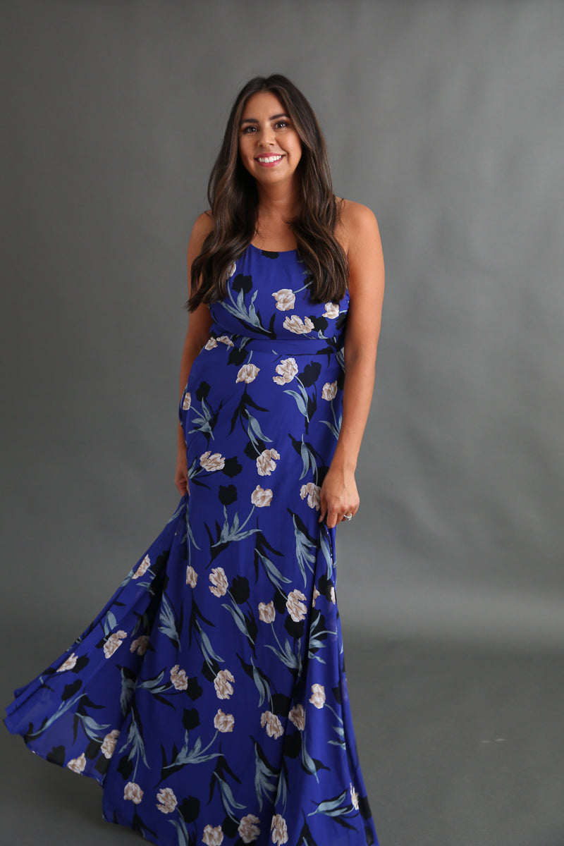 Royal Blue Floral Maxi Dress Rental