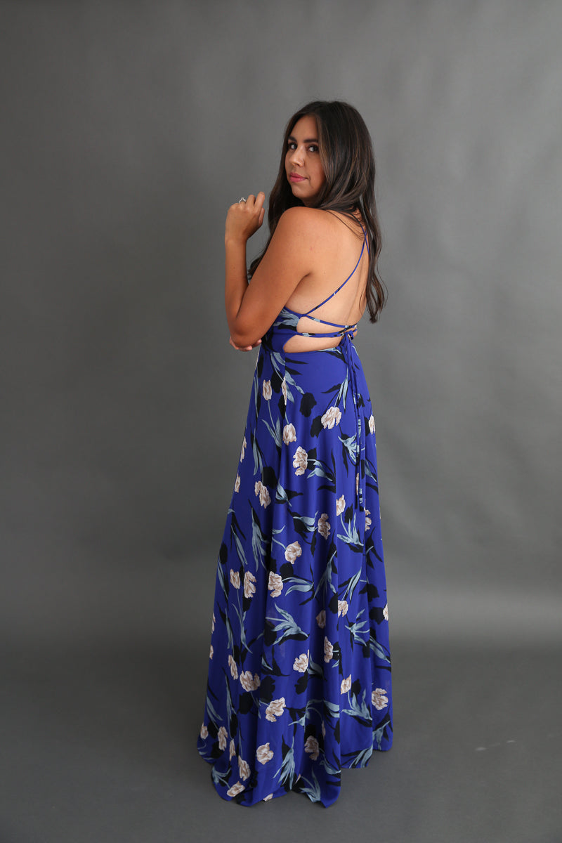 Royal Blue Floral Maxi Dress Rental