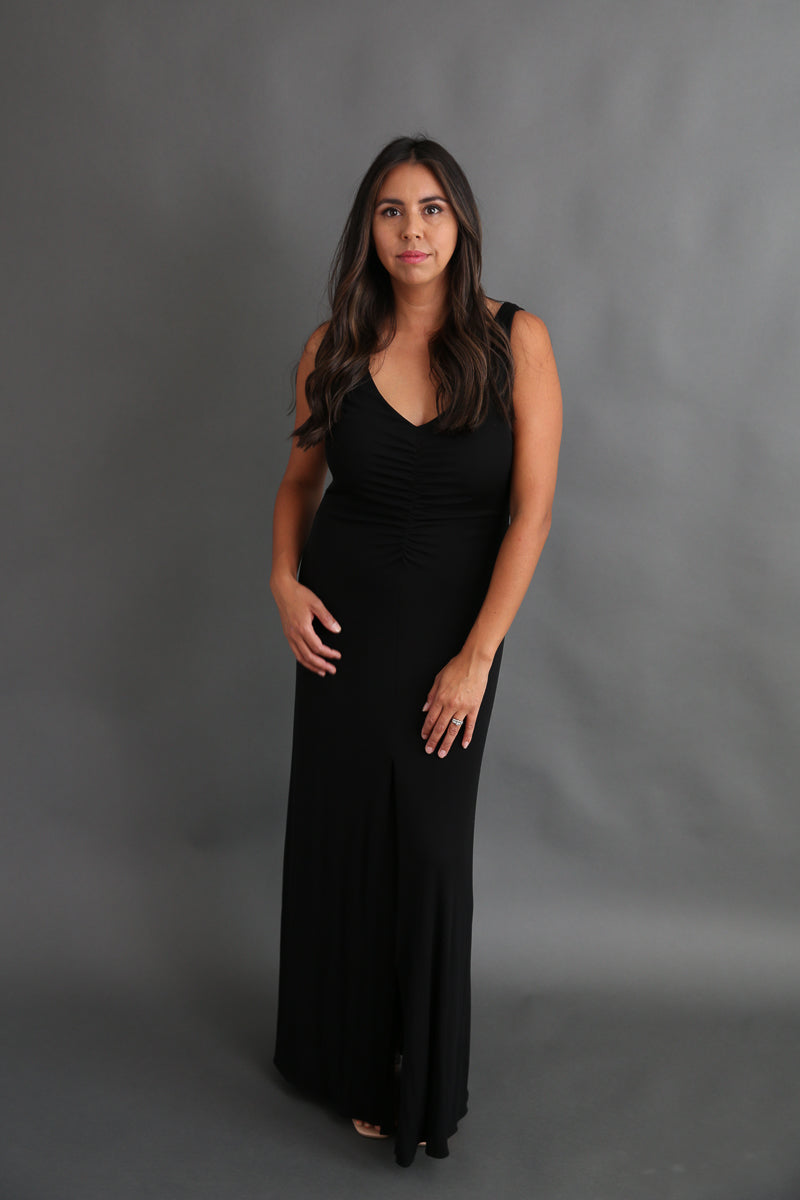 Ruched Stretchy Black Dress Rental