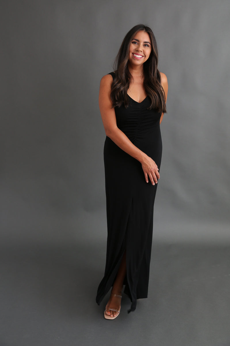 Ruched Stretchy Black Dress Rental