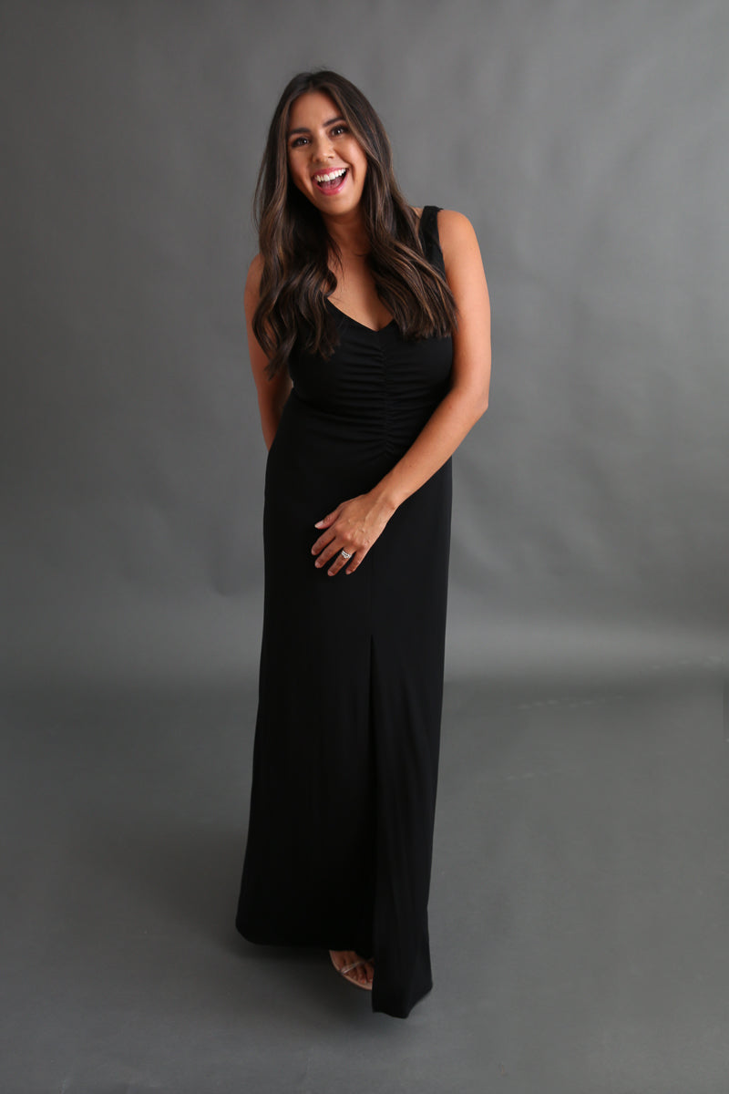 Ruched Stretchy Black Dress Rental