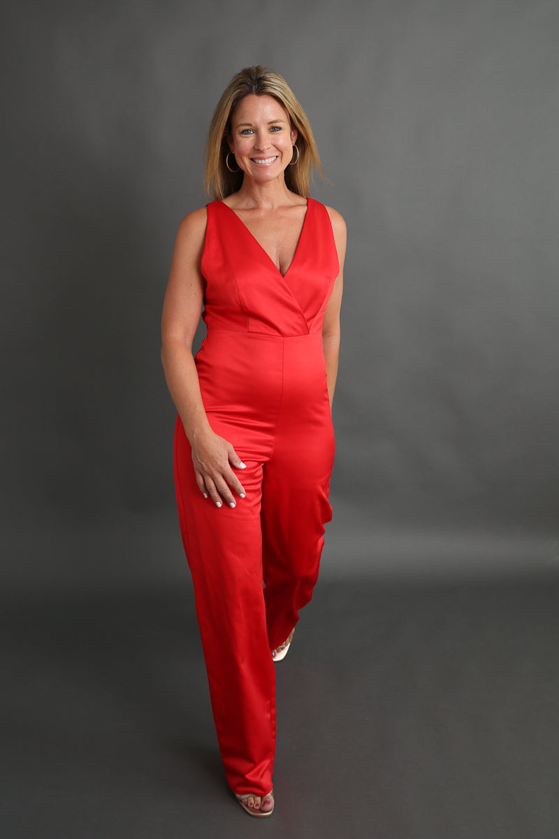 Red Satin Jumpsuit Rental