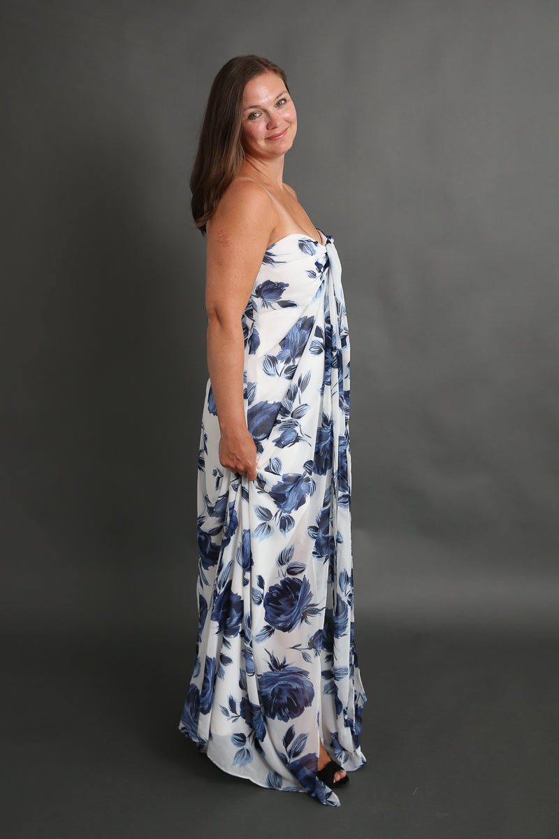 Blue and White Floral Halter Dress Rental