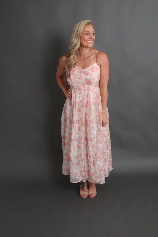 Maddie's Pink Chiffon Midi Dress Rental - Size Medium
