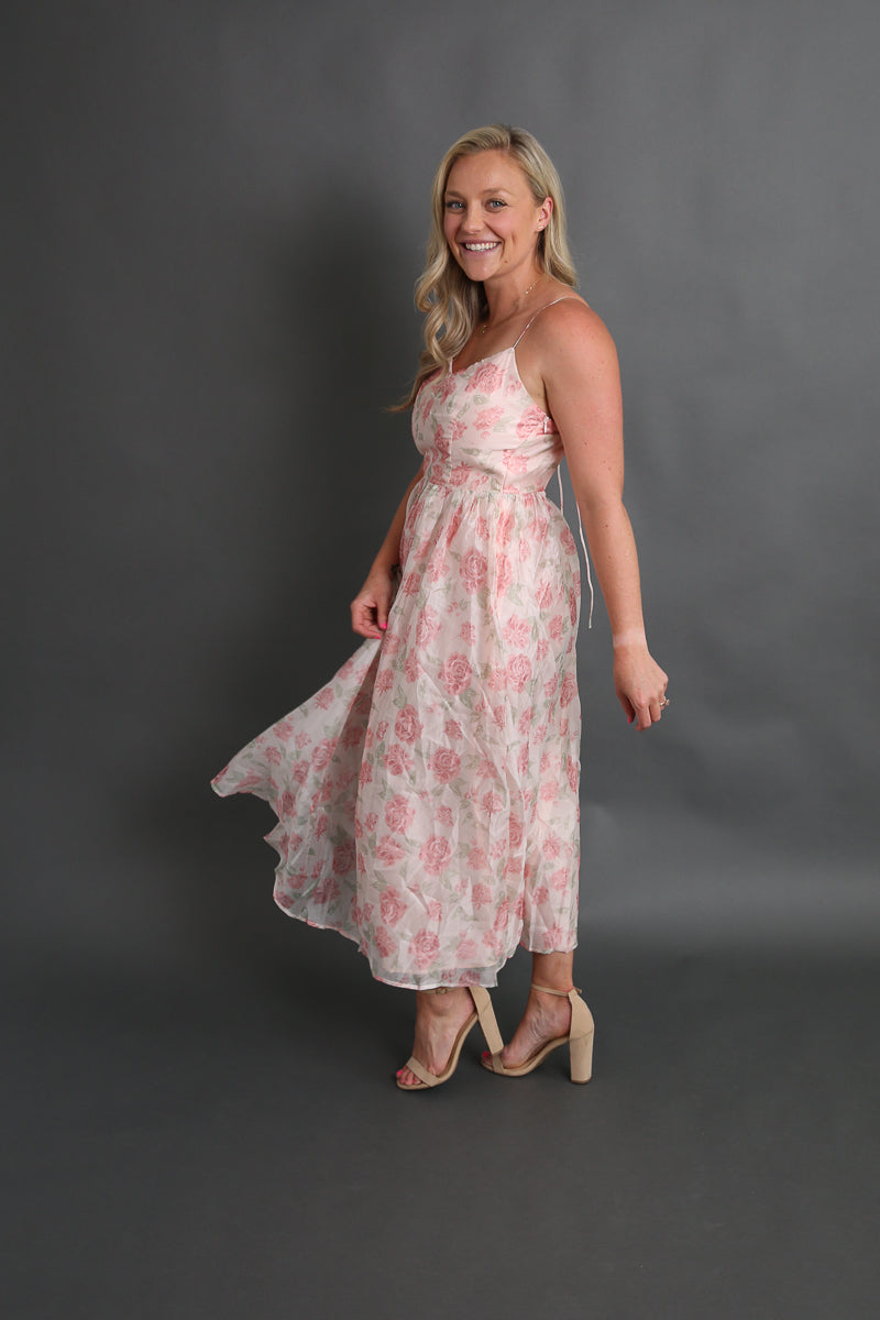 Maddie's Pink Chiffon Midi Dress Rental - Size Medium
