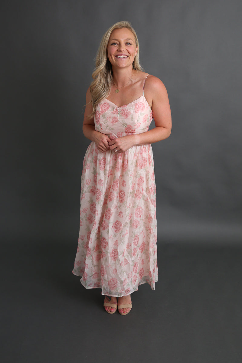 Maddie's Pink Chiffon Midi Dress Rental - Size Medium