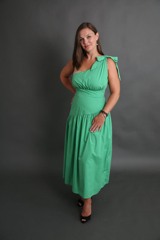 Green One Shoulder with Bow Dress Rental