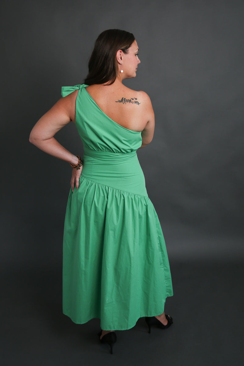 Green One Shoulder with Bow Dress Rental