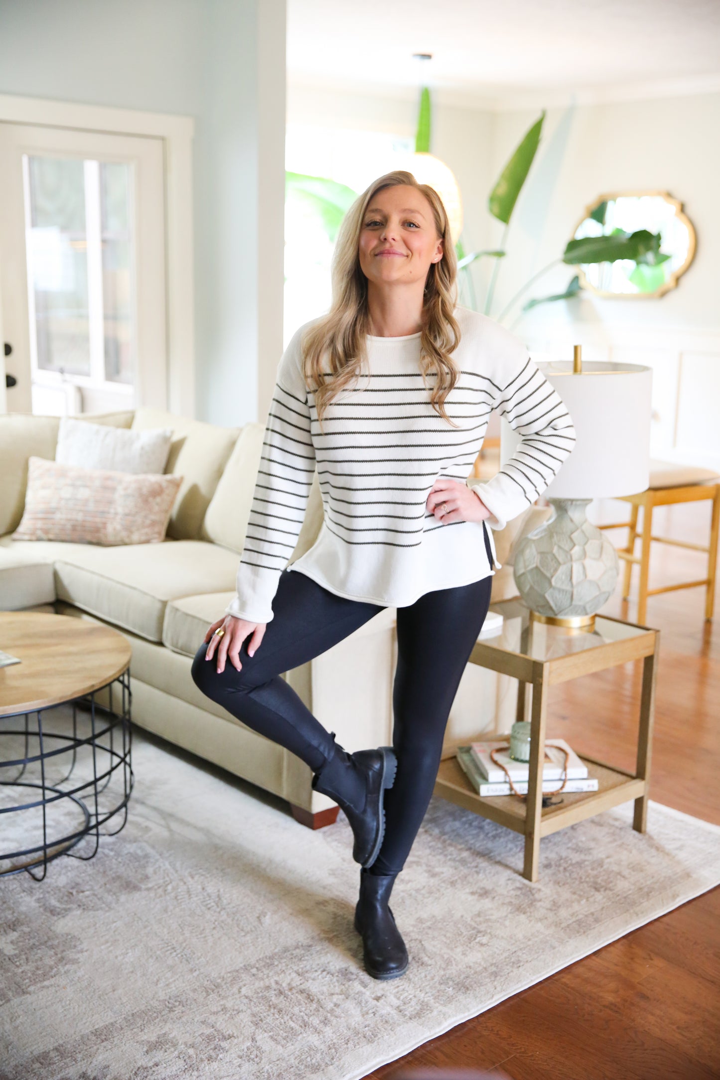 Cream and Olive Striped Sweater