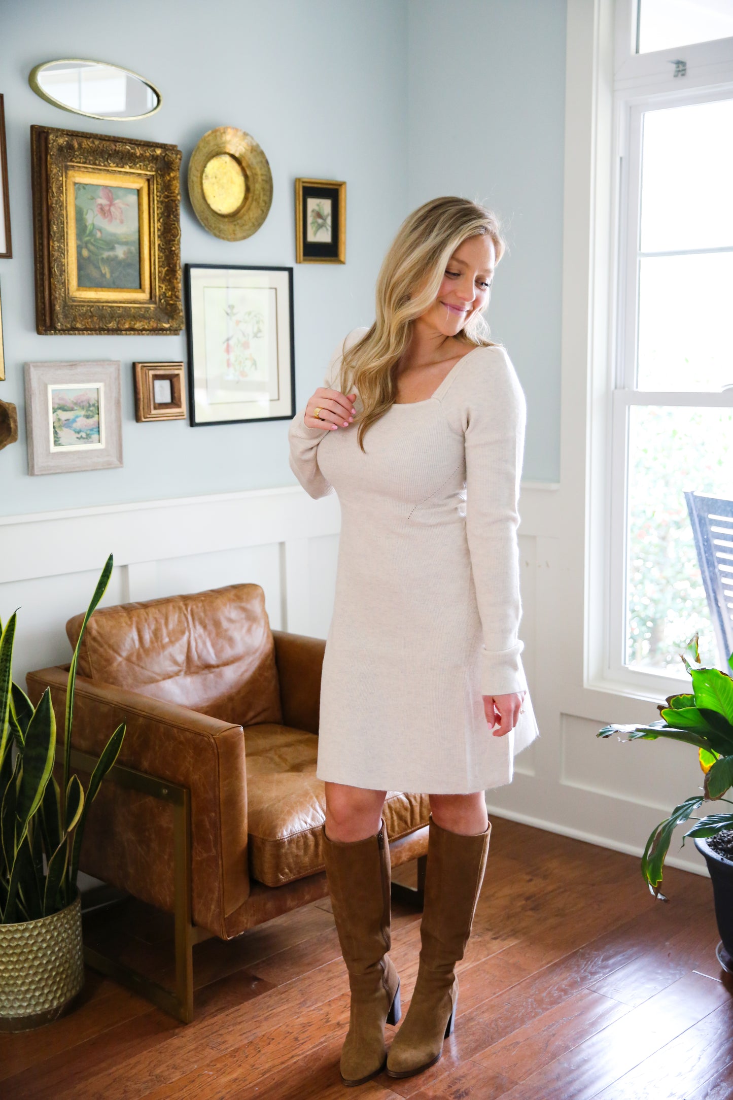 Ivory Fit and Flare Sweater Dress