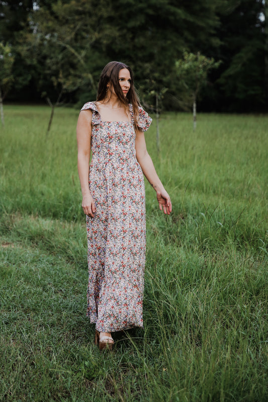 Cascading Floral Maxi Dress