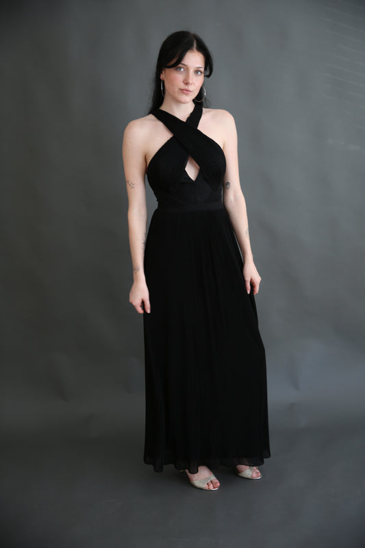 Black Flowy Halter Dress Rental - Size Small