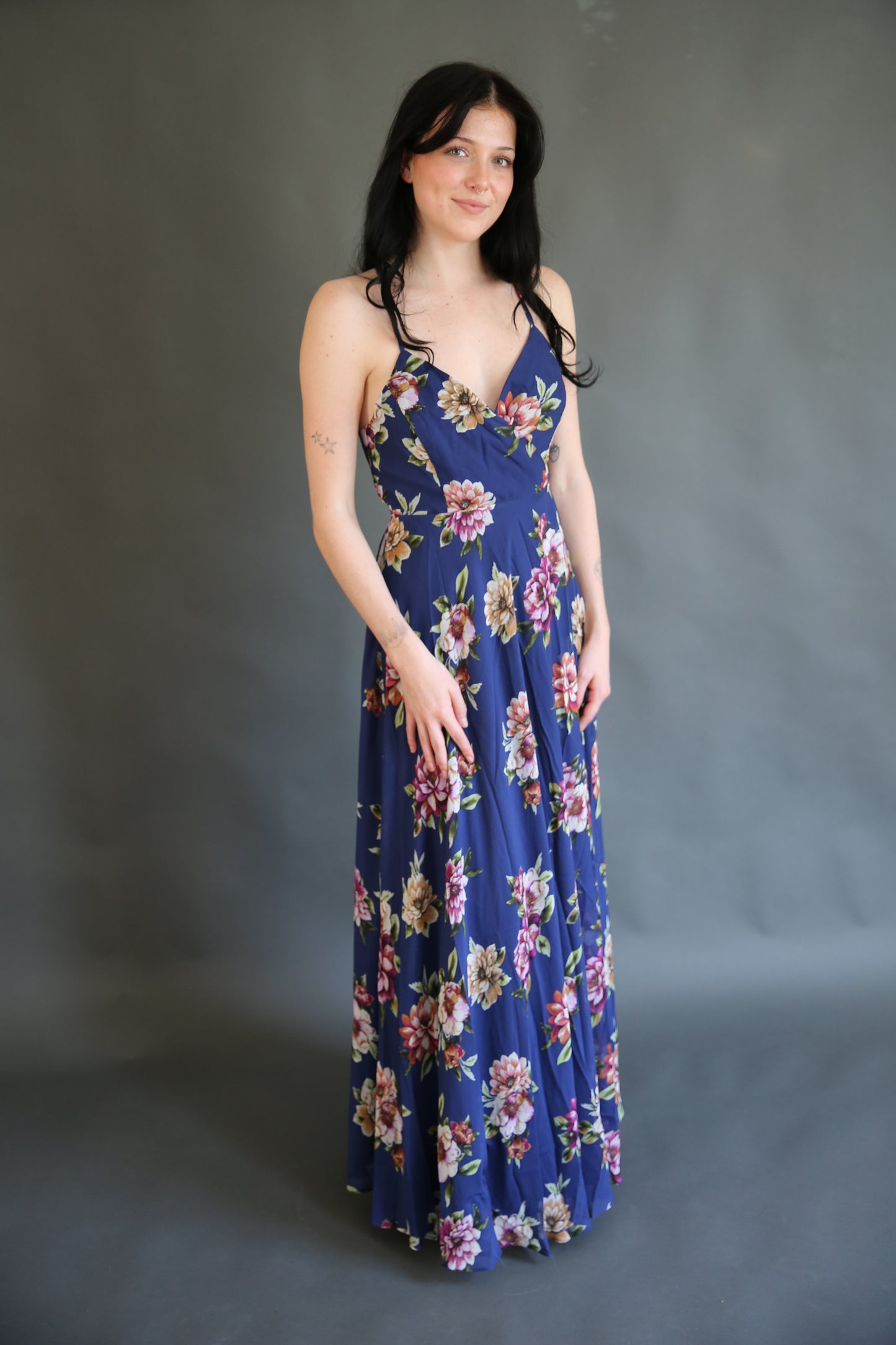 Blue Floral Guest Dress Rental - Small