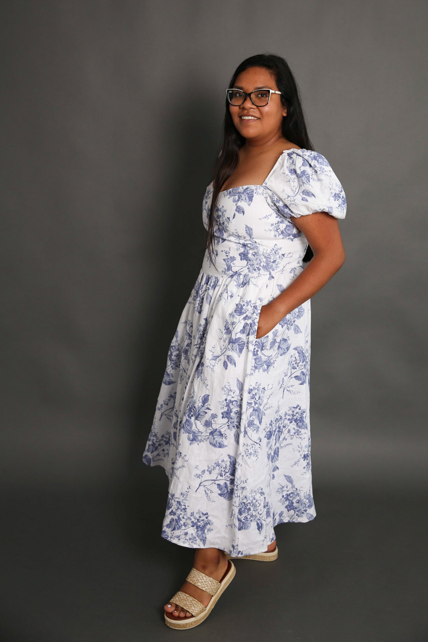 Anthropologie Linen Floral Dress - Size 10