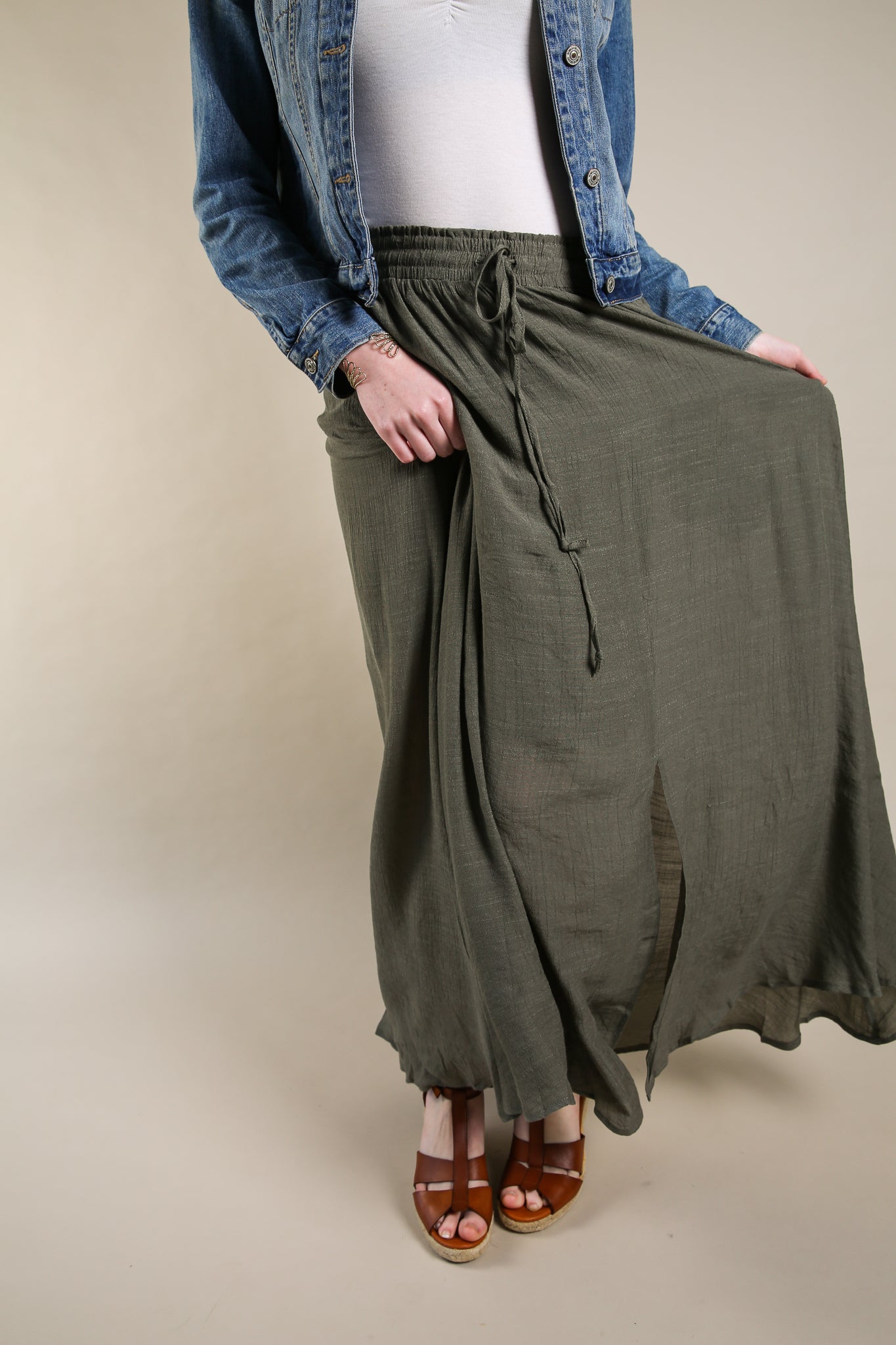 Women's Olive Maxi Skirt