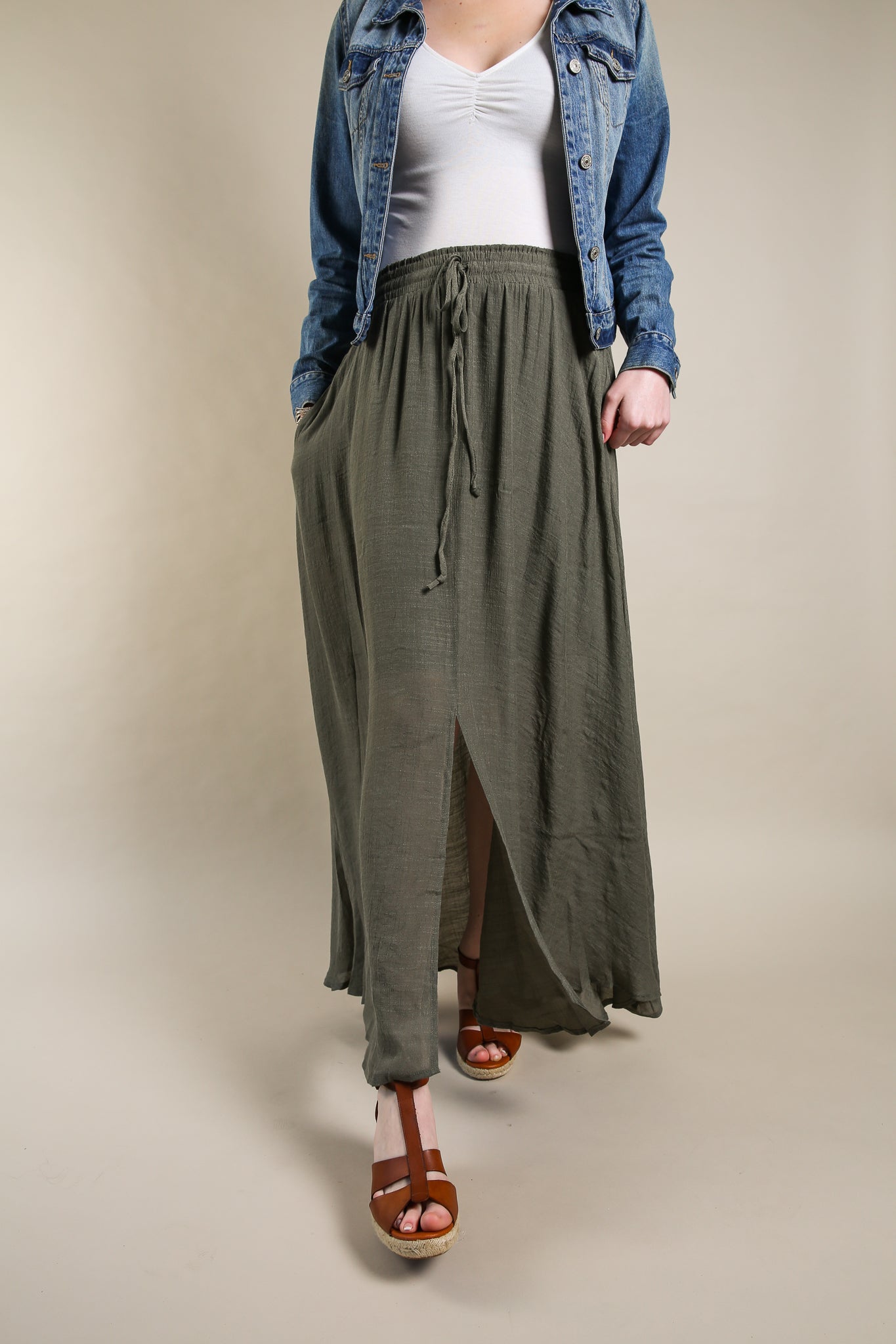 Women's Olive Maxi Skirt