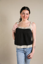 women's black and natural crochet boho top